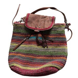 The Sak Avalon Crochet Convertible Hobo Boho Hippie Backpack Bag Multicolor